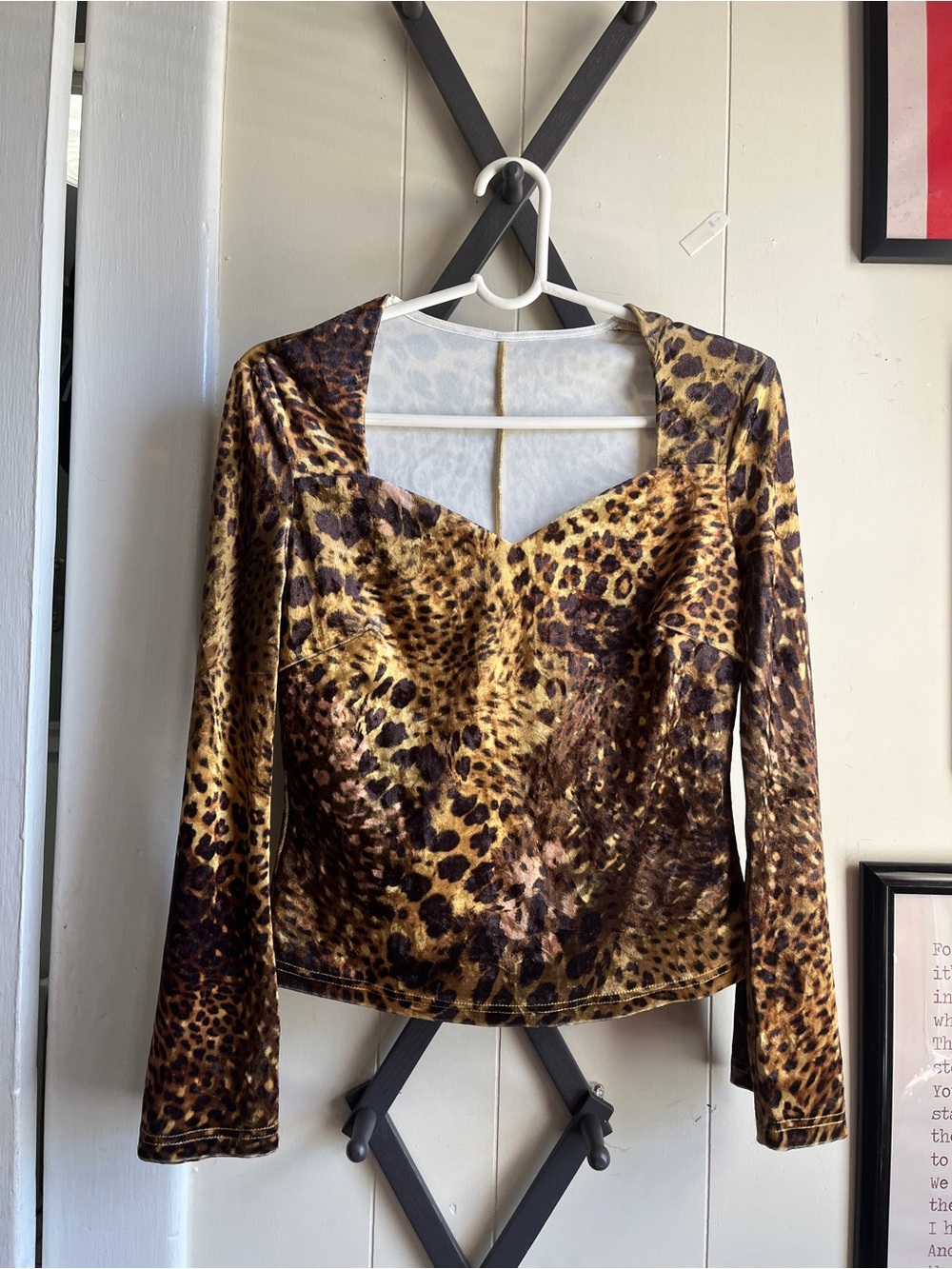 SHEIN Leopard Print V-Neck Long Sleeve Top - Brown